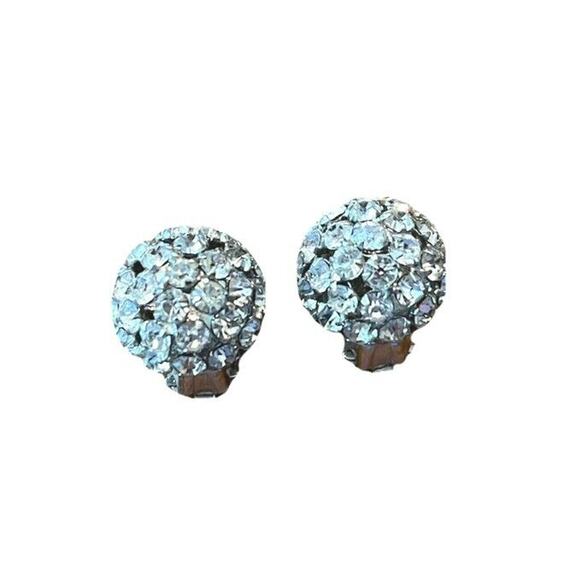 Made in Austria Vintage Clip-On Earring Round Rhinestones 1/2" - Picture 1 of 7